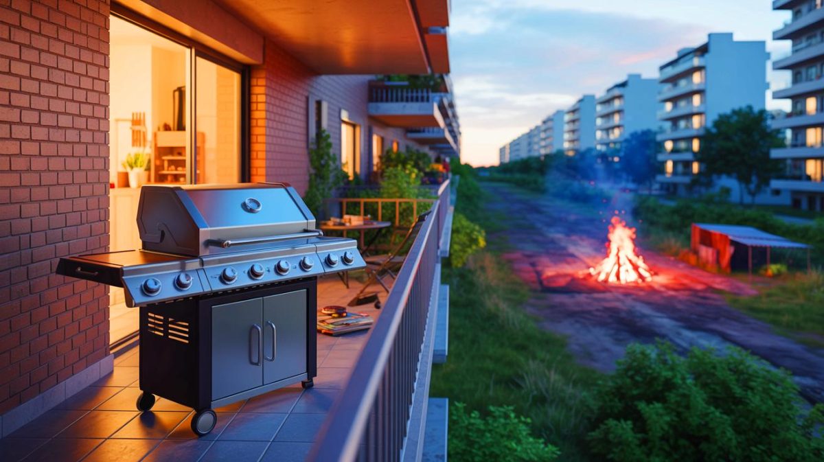 Coup de tonnerre : une amende de 135 € pour un barbecue sur votre balcon, mais zéro sanction pour ces feux illégaux qui indignent les résidents Illustration de l'inégalité réglementaire concernant les barbecues urbains et les feux ouverts sur des terrains illégalement occupés. Image réalisée par IA.