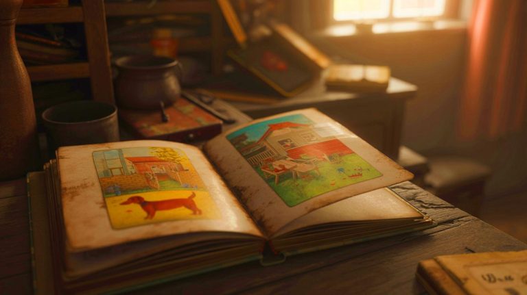 Découverte incroyable dans le grenier : une maman trouve d&rsquo;anciens dessins d&rsquo;enfants cachés dans un livre de contes, révélant un passé mystérieux et émouvant