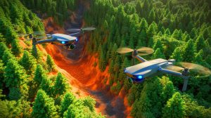 Illustration de la découverte d'un gisement de cuivre évalué à 28 milliards d'euros grâce à la technologie des drones thermiques. Image réalisée par IA.