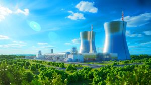 Illustration de la transformation des déchets nucléaires en énergie grâce aux réacteurs à sels fondus. Image réalisée par IA.