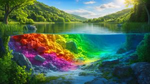 Illustration de la découverte d'un gisement de terres rares sous le lac de Saint-Amour. Image réalisée par IA.