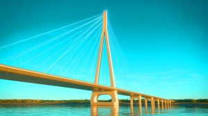 Illustration de la majestueuse structure du Pont de Normandie, symbole d'innovation architecturale et de développement économique régional.