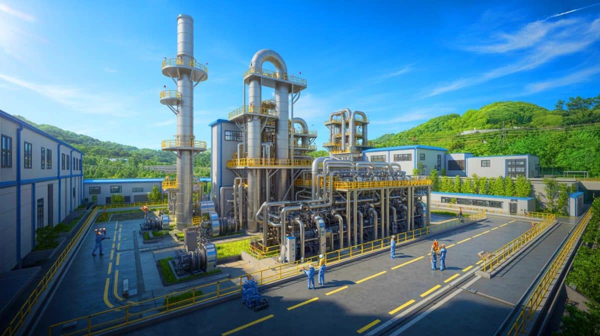 Illustration de l'usine de molybdène ultra-pur d'Air Liquide en Corée du Sud, dédiée aux semi-conducteurs de nouvelle génération.