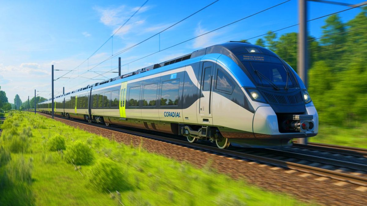 Illustration de la modernisation ferroviaire en Pologne avec les trains Coradia Max d'Alstom.