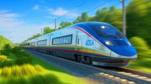 Illustration de la mise en service du NextGen Acela, le train à grande vitesse d'Amtrak conçu par Alstom.