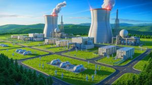 Illustration de la transformation des déchets nucléaires en ressource énergétique par Oklo.